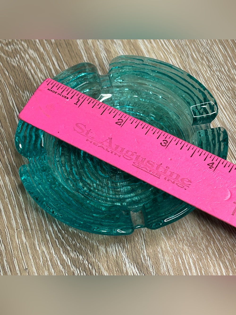 Vintage MCM Teal Aqua Heavy Glass Ashtray Catchall Trinket Dish Ripple Bark 4.5” - Picture 3 of 9